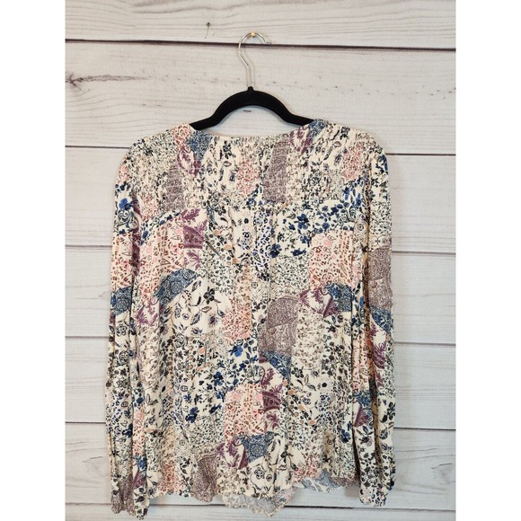 Knox Rose Women's Multicolor Paisley Boho Faux Wrap Long Sleeve Blouse Size L - Picture 2 of 6